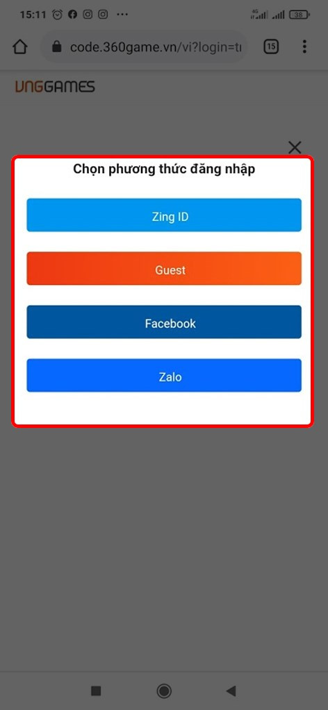 Chọn phương thức đăng nhập khi vào game của bạn