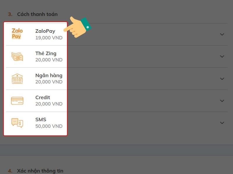 Chọn phương thức thanh toán