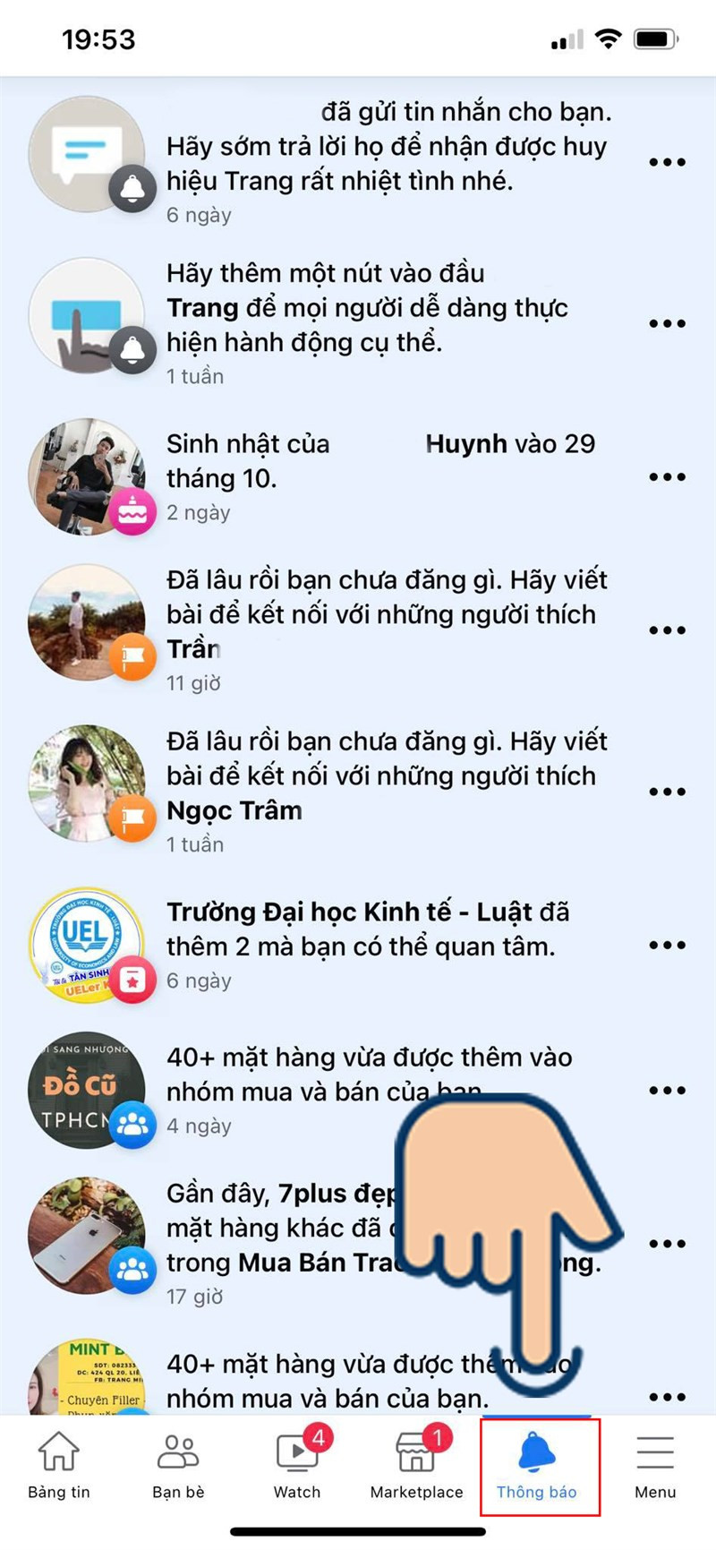  Chọn tab Th&ocirc;ng b&aacute;o