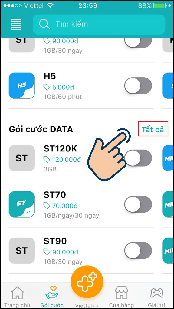 Chọn Tất cả trong Gói cước DATA