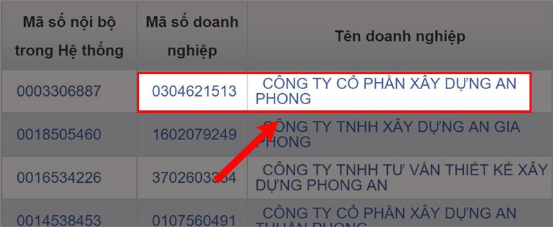 Chọn tên doanh nghiệp hoặc mã số doanh nghiệp muốn tra cứu.