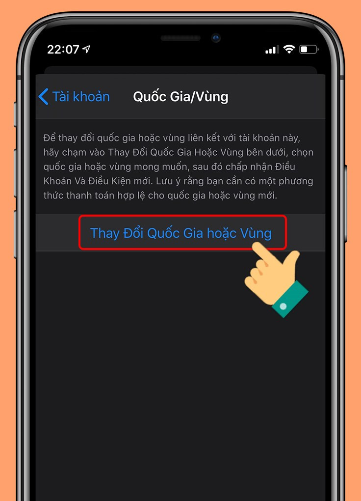 Chọn Thay Đổi Quốc Gia hoặc Vùng