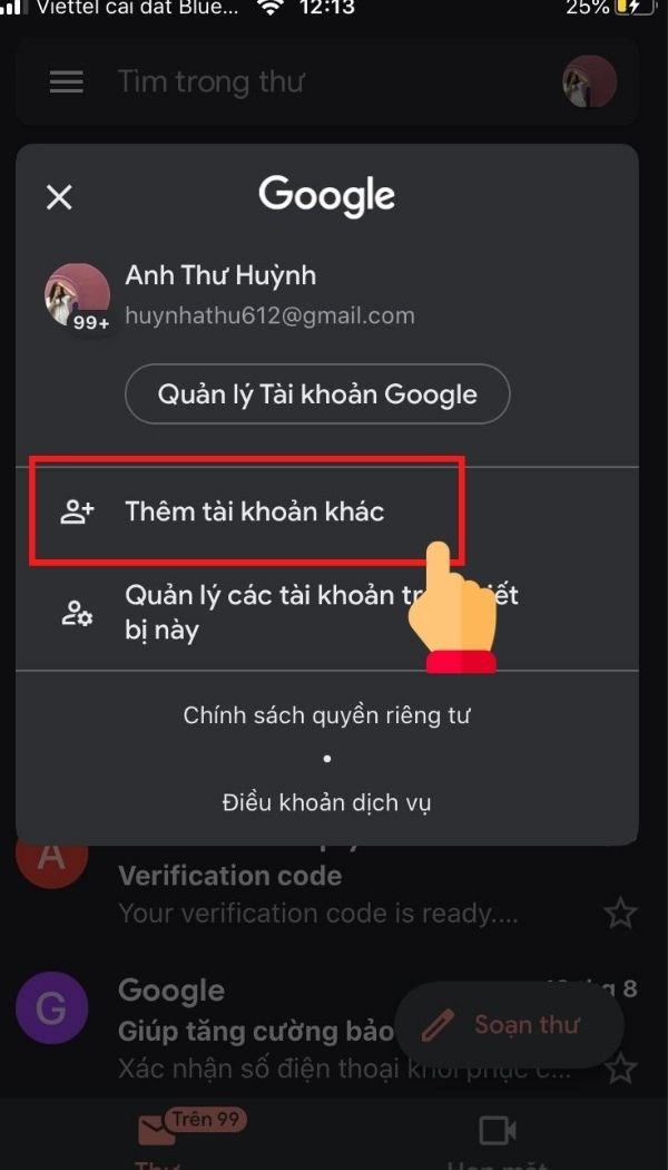 Chọn Thêm tài khoản khác