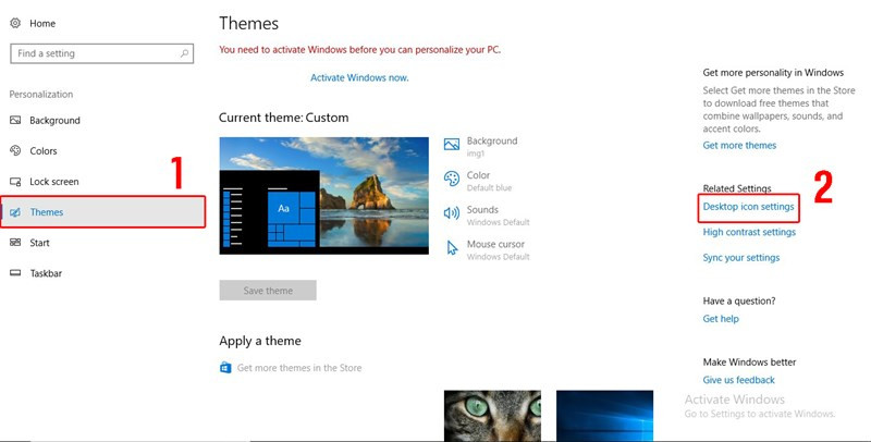 Chọn Themes và Desktop icon settings
