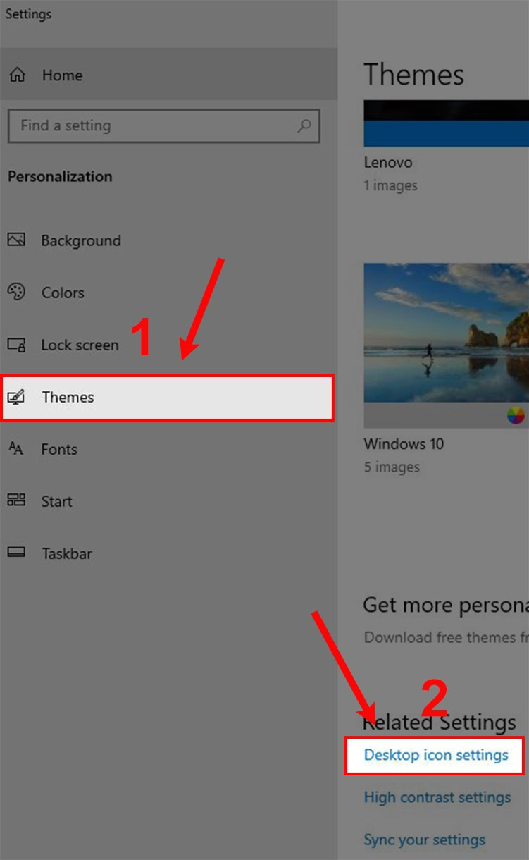Chọn "Themes" và "Desktop icon settings"