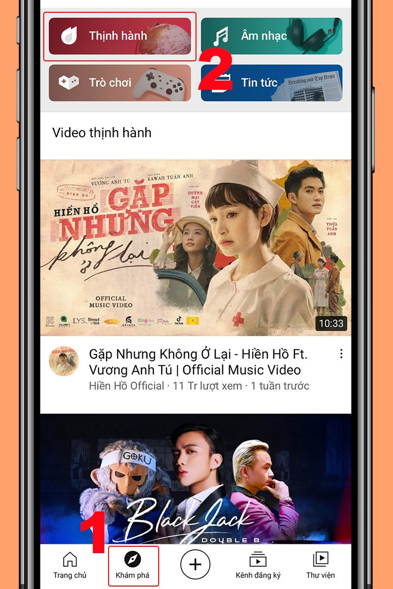 Chọn Thịnh hành trên YouTube điện thoại