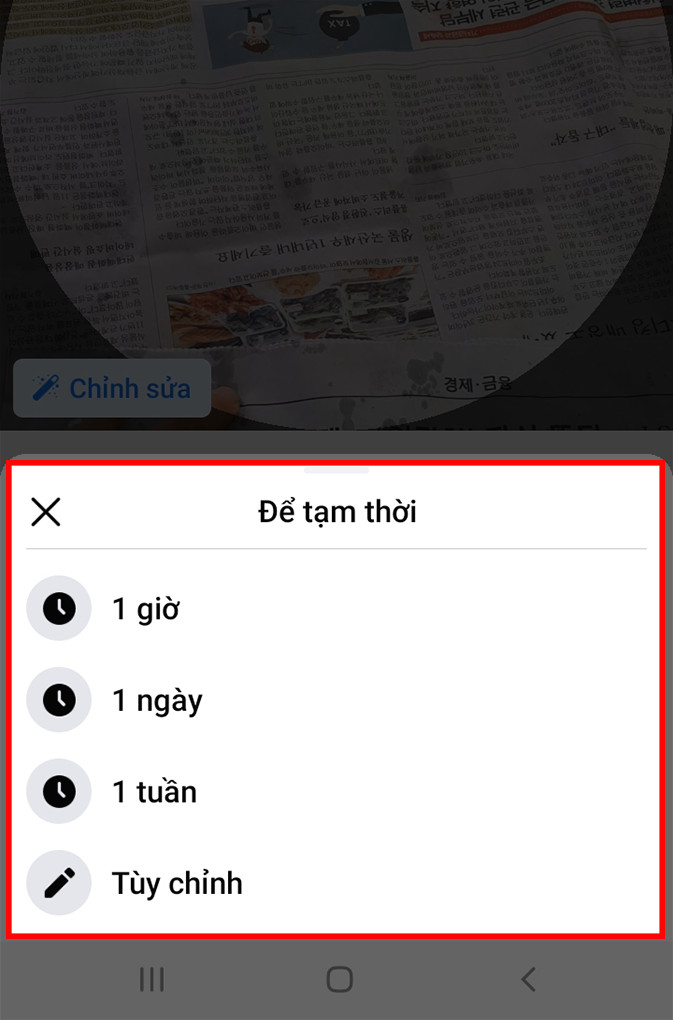 Chọn thời gian hiển thị tạm thời