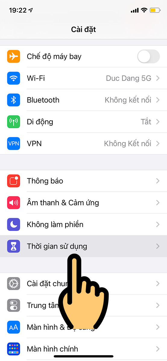 Chọn Thời gian sử dụng