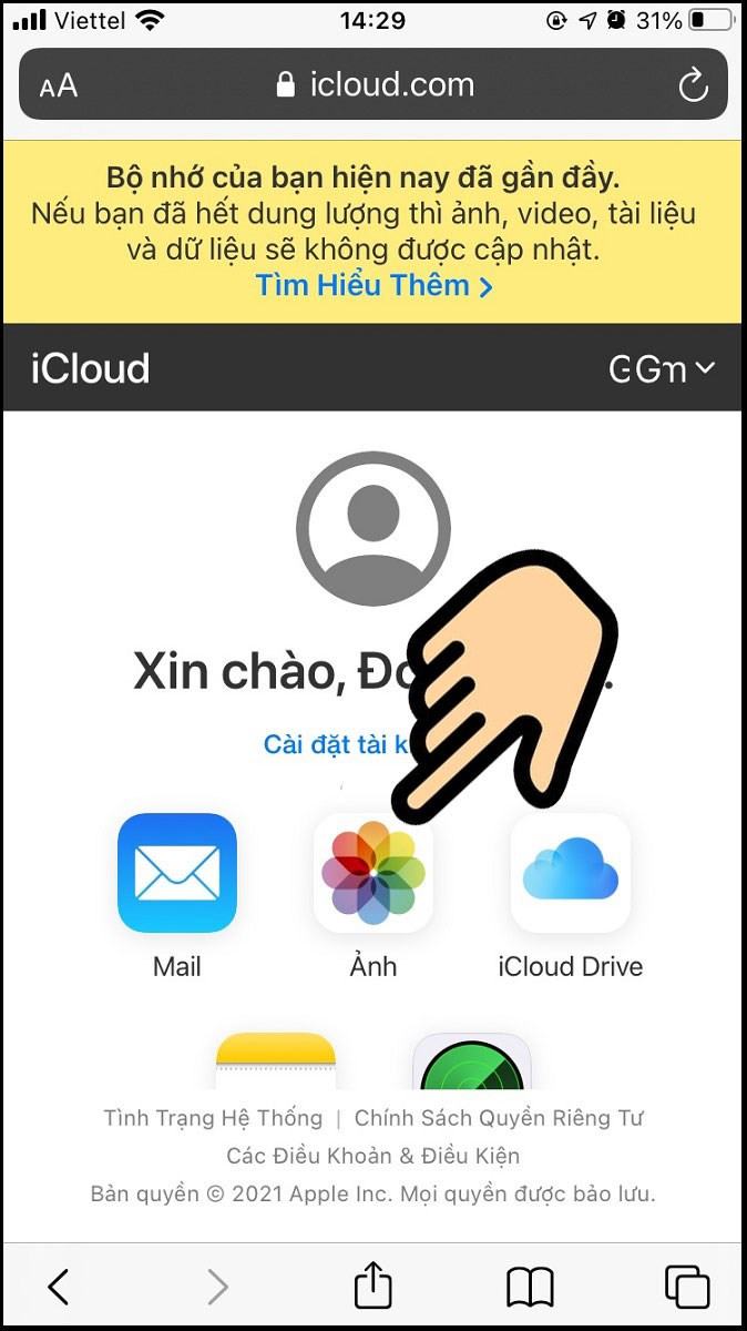 Chọn ứng dụng Ảnh trên iCloud