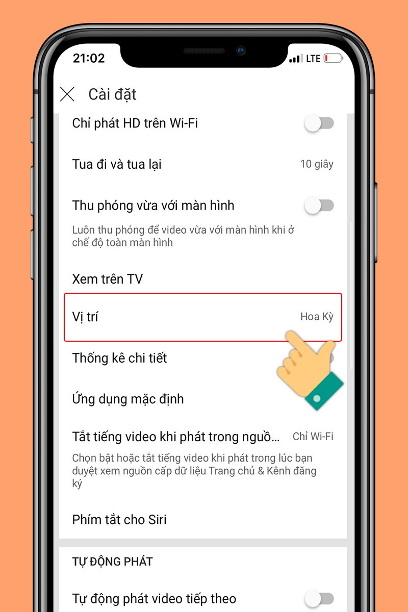 Chọn Vị trí trên YouTube điện thoại