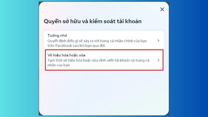 Chọn Vô hiệu hóa hoặc xóa