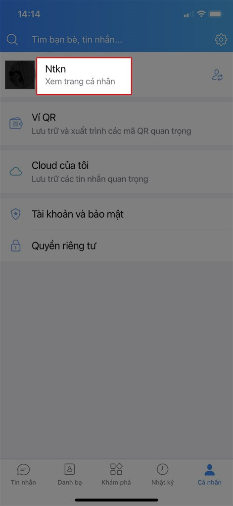 Chọn Xem trang cá nhân trên Zalo