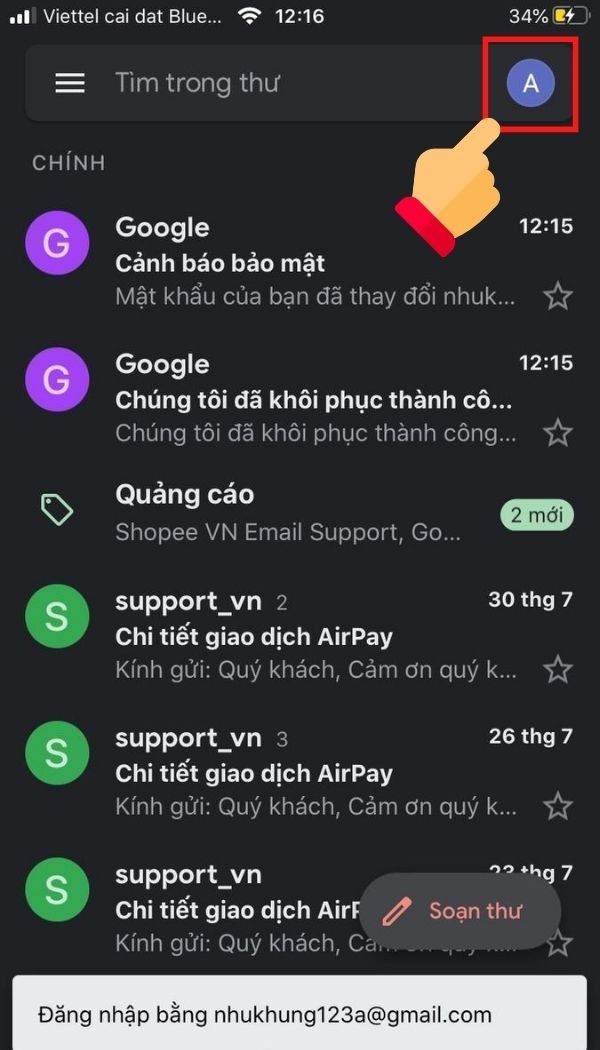 Chuyển đổi giữa các tài khoản Gmail