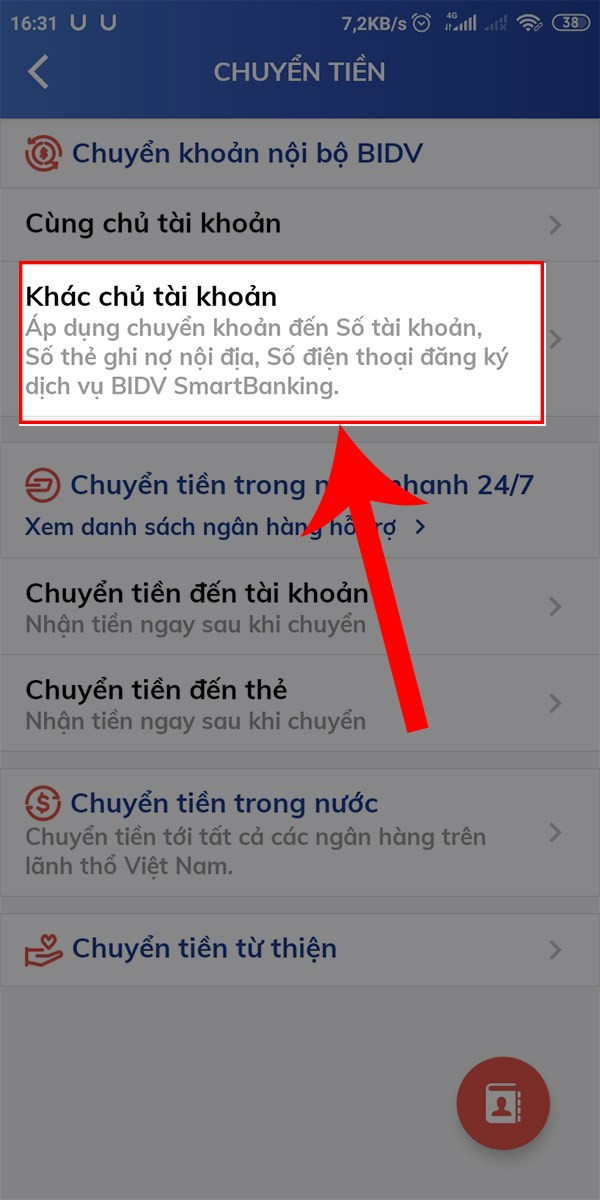 Chuyển tiền khác chủ tài khoản