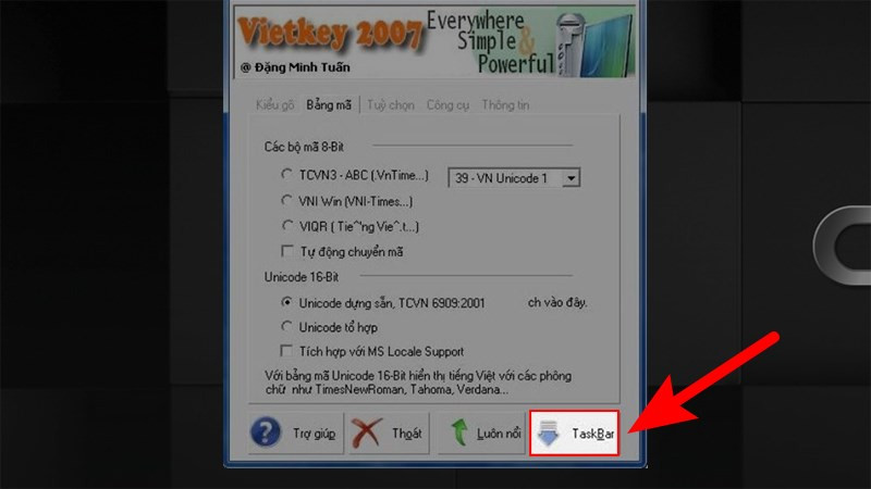 Click v&agrave;o Taskbar để cho Vietkey chạy ẩn đi tr&ecirc;n thanh Taskbar của bạn v&agrave; thực hiện g&otilde; tiếng Việt c&oacute; dấu tr&ecirc;n m&aacute;y t&iacute;nh