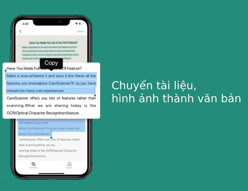 C&ocirc;ng cụ chuyển h&igrave;nh ảnh th&agrave;nh văn bản tr&ecirc;n CamScanner
