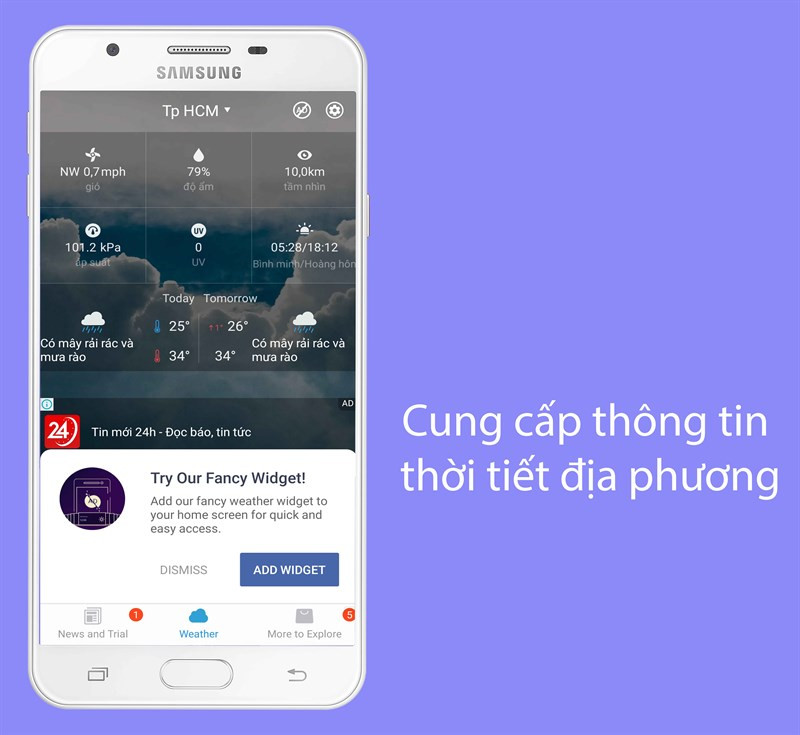 Cung cấp th&ocirc;ng tin thời tiết theo thời gian thực v&agrave; thời tiết địa phương sống