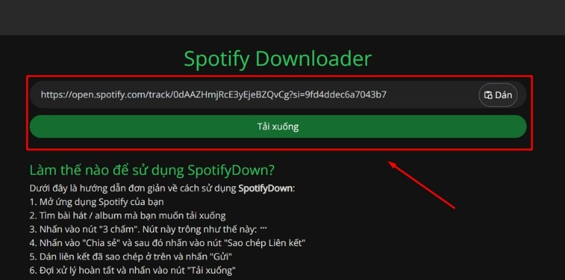 Dán link vào Spotify Downloader