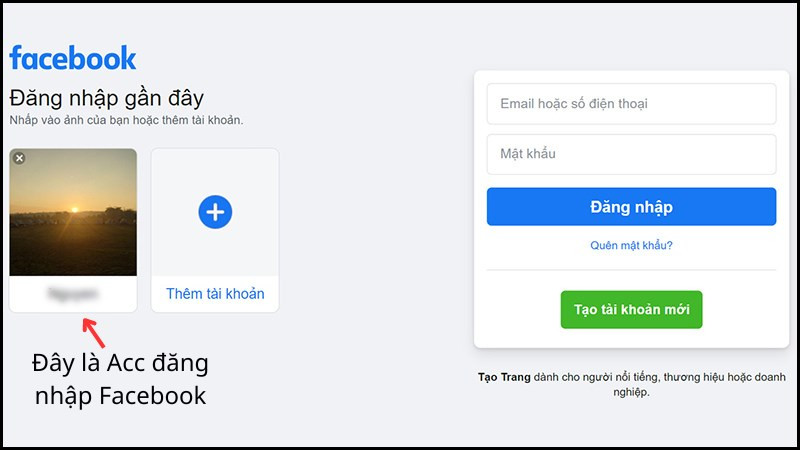 Đăng nhập Facebook với tài khoản