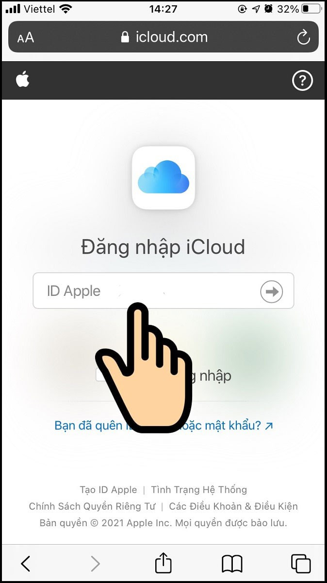 Đăng nhập iCloud bằng Apple ID