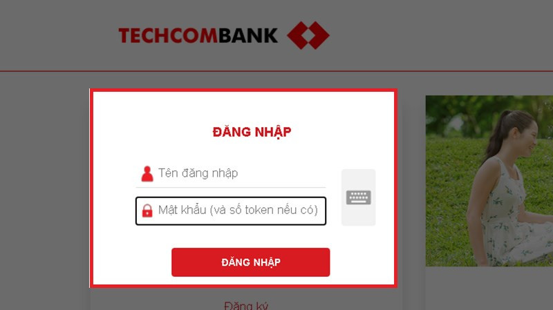 Đăng nhập tài khoản Ngân Hàng Điện Tử trên website Techcombank