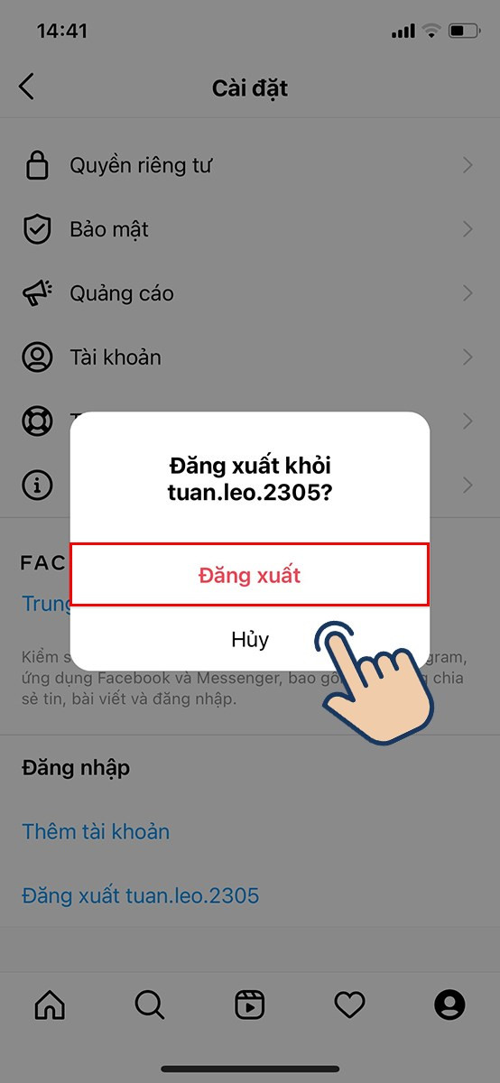 Đăng xuất Instagram trên điện thoại