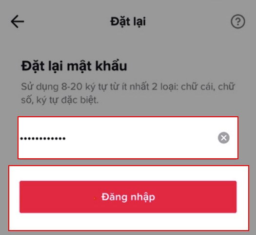 Đặt lại mật khẩu mới > Đăng nhập