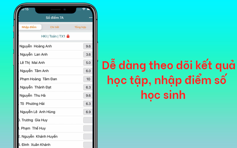 Dễ dàng theo dõi kết quả học tập, nhập điểm số học sinh