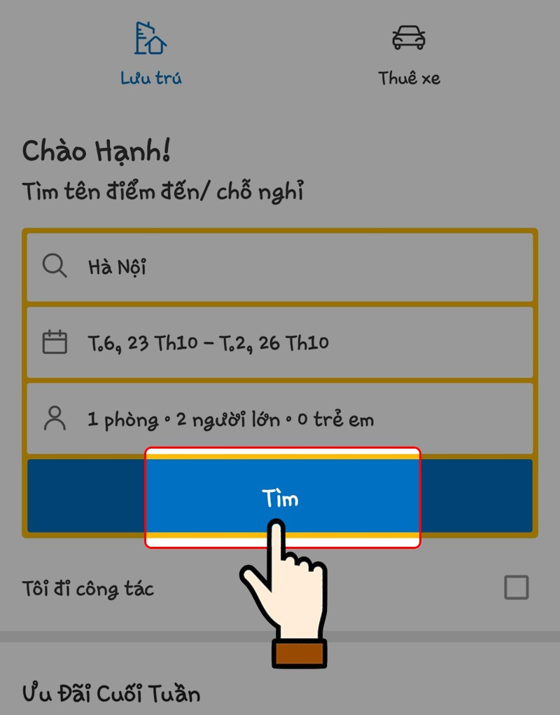 Điền các thông tin chuyến đi và nhấn chọn Tìm