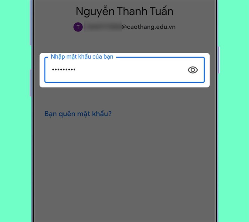 Điền mật khẩu của email