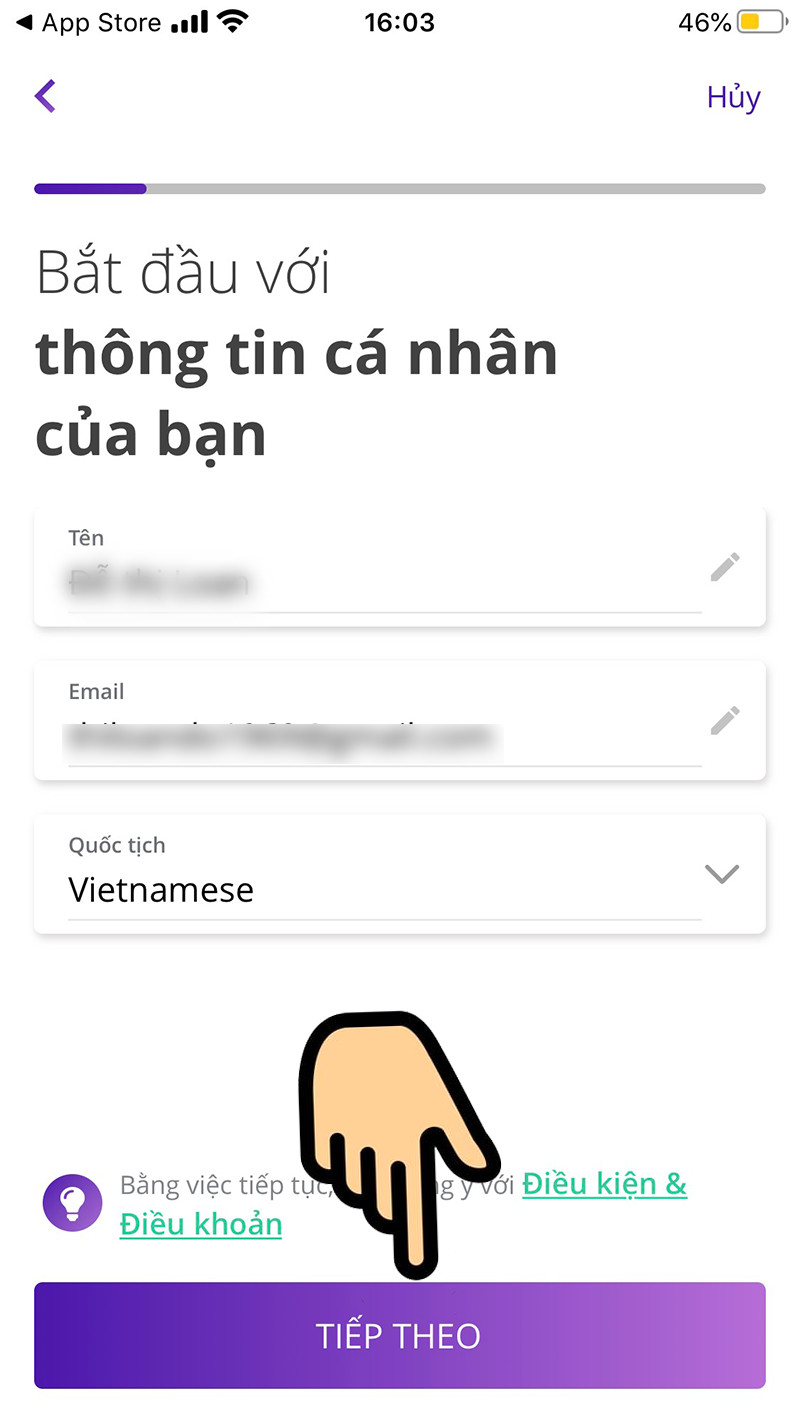 Điền thông tin cá nhân