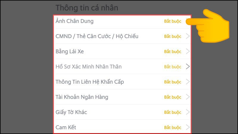 Điền thông tin cá nhân GrabBike