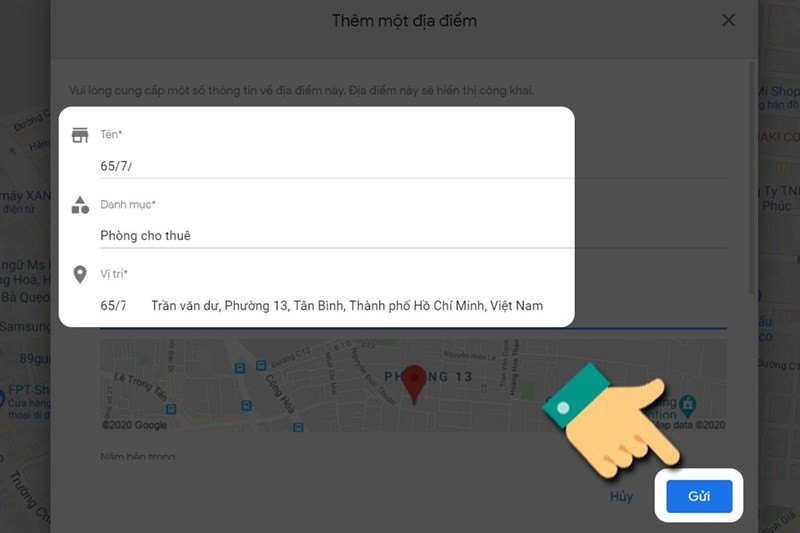 Điền thông tin địa điểm trên Google Maps