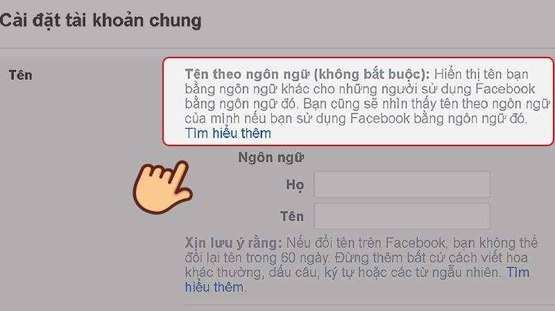 Đổi tên Facebook theo ngôn ngữ 3