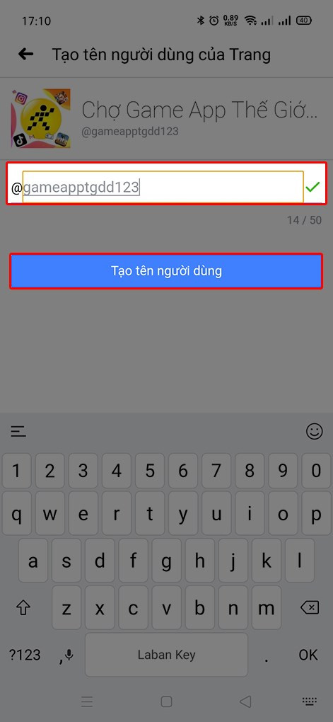 Đổi URL Fanpage trên điện thoại