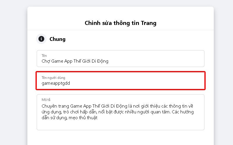 Đổi URL Fanpage trên máy tính