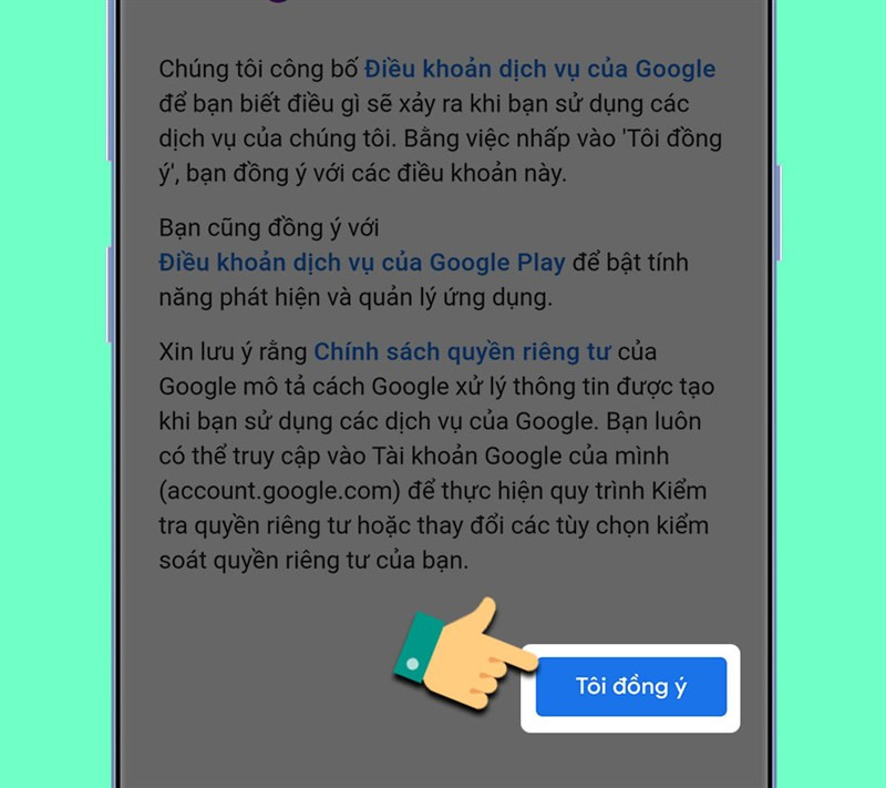 Đồng ý với điều khoản của Google