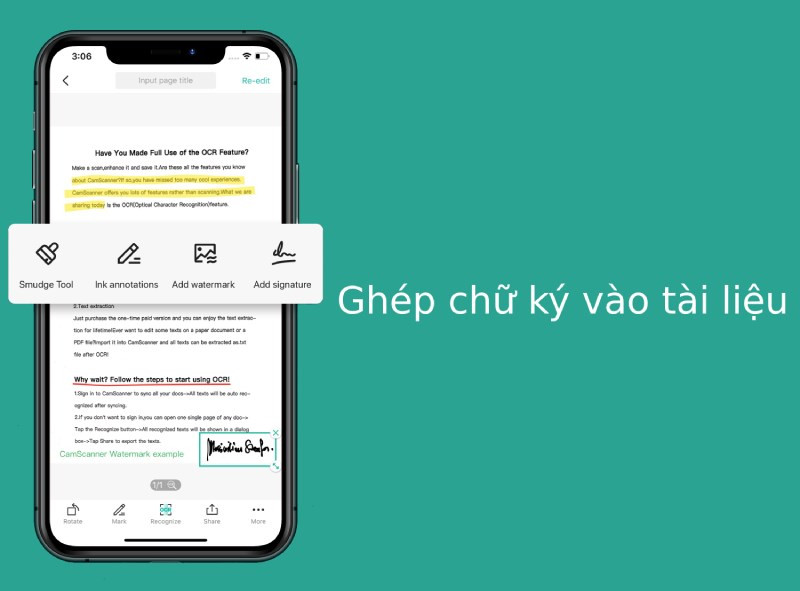  Gh&eacute;p chữ k&yacute; v&agrave;o t&agrave;i liệu bằng ứng dụng CamScanner