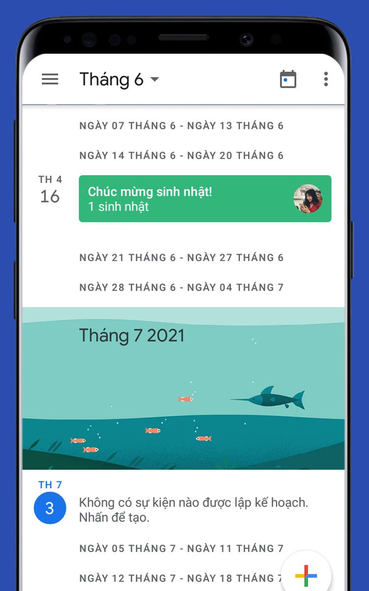 Giao diện Google Calendar