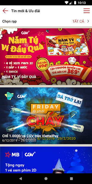 Giao diện thanh toán trên CGV Cinemas