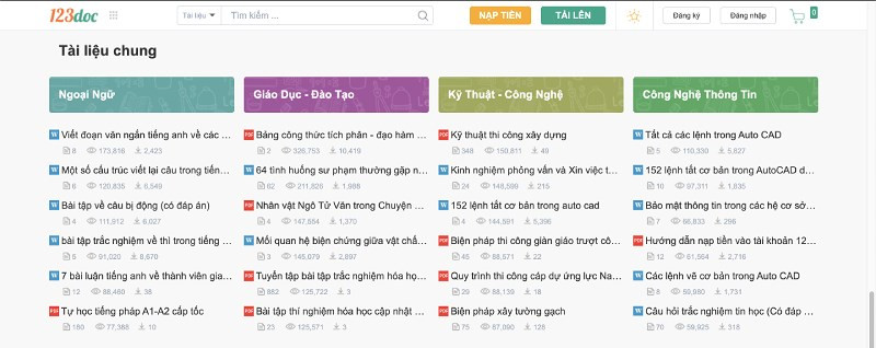 Giao diện trang web 123.doc.org