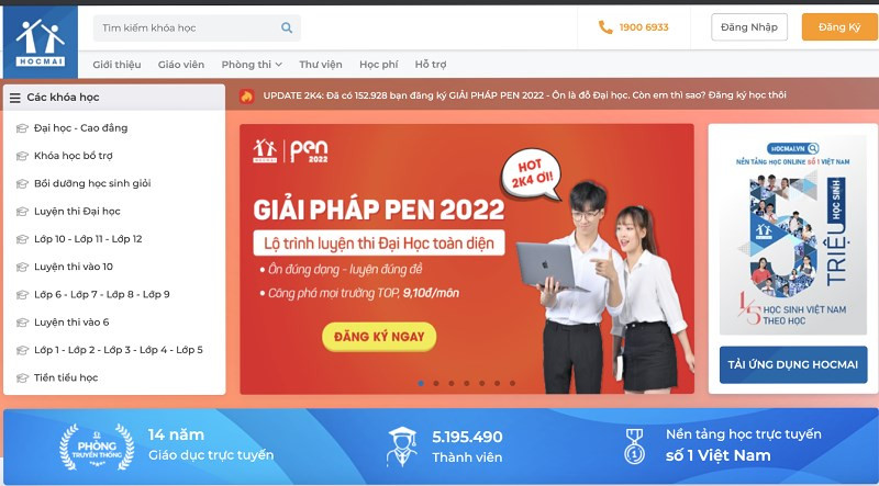 Giao diện trang web Hocmai.vn