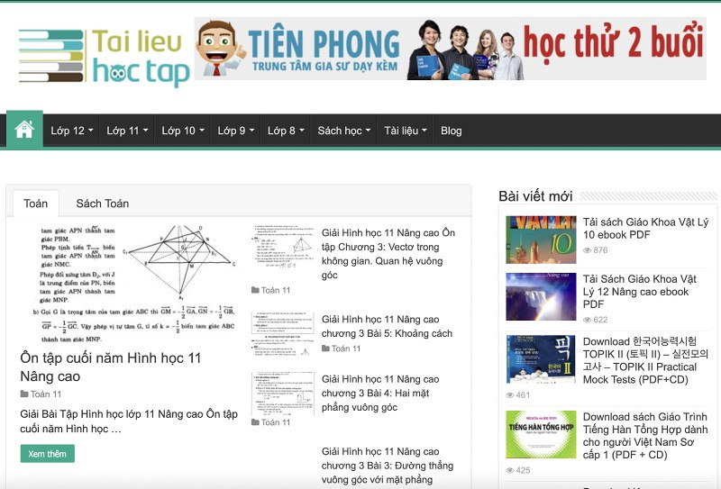 Giao diện trang web Tailieuhoctap.net