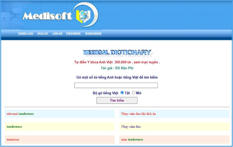 Giao diện từ điển Medisoft