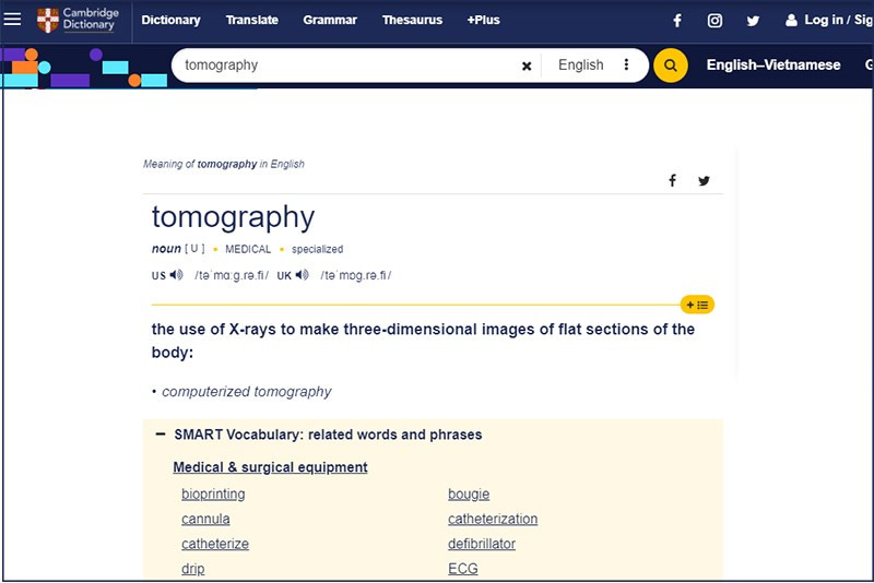 Giao diện từ điển OCambridge Dictionary