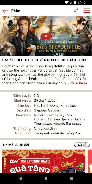 Giao diện ứng dụng CGV Cinemas