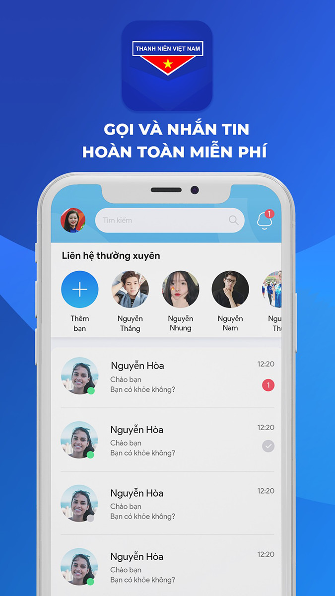 Gọi và nhắn tin miễn phí trên ứng dụng Thanh niên Việt Nam