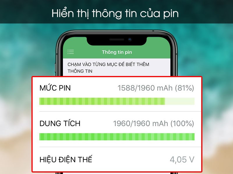 Hiển thị thông tin của pin