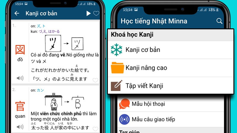 Học Kanji trong ứng dụng