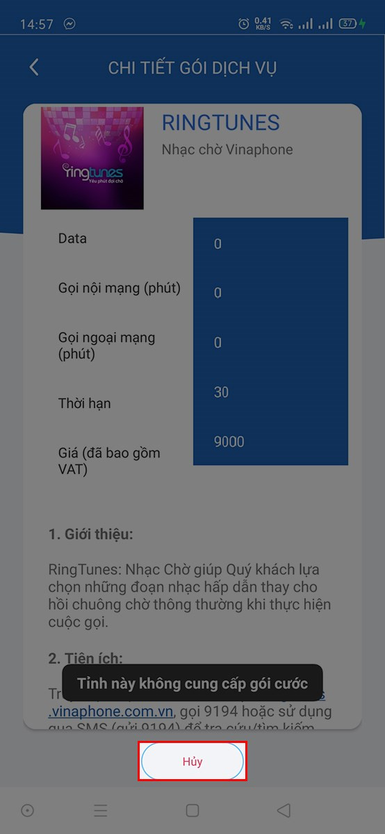 Hủy gói ringtunes